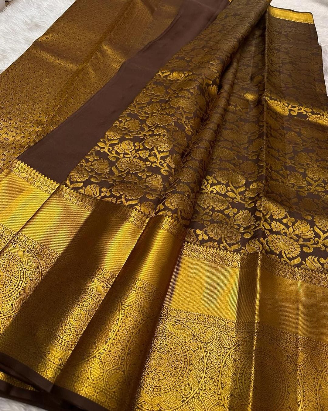 Marvellous Brown Soft Silk Saree With Desiring Blouse Piece