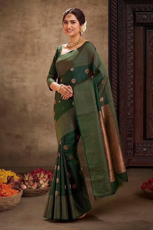 Load image into Gallery viewer, Entrancing Dark Green Soft Silk Saree With Captivating Blouse Piece
