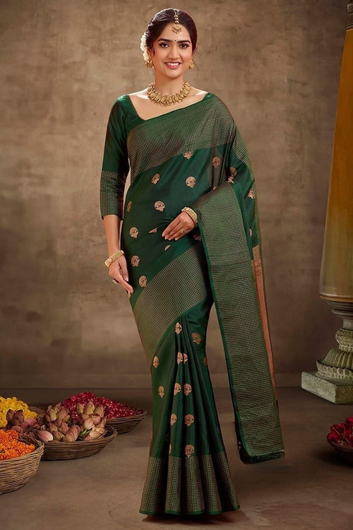 Load image into Gallery viewer, Entrancing Dark Green Soft Silk Saree With Captivating Blouse Piece
