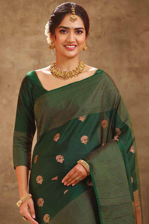 Load image into Gallery viewer, Entrancing Dark Green Soft Silk Saree With Captivating Blouse Piece
