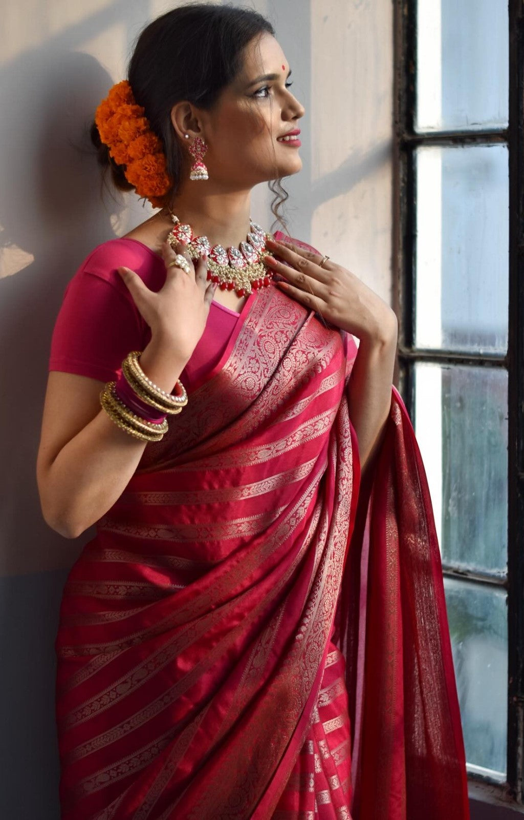 Impressive Dark Pink Soft Silk Saree With Mesmeric Blouse Piece