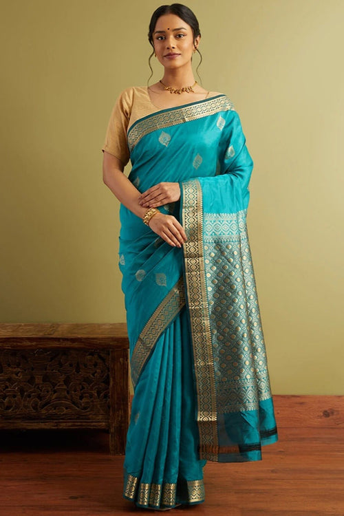 Load image into Gallery viewer, Alluring Firozi Soft Silk Saree With Classy Blouse Piece
