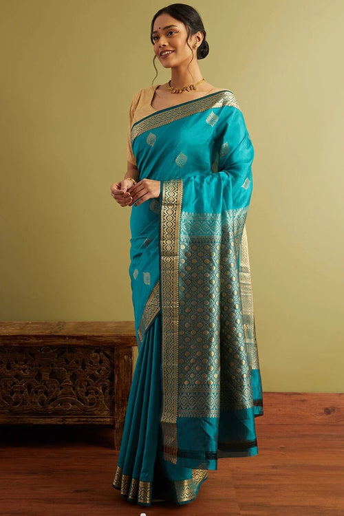 Load image into Gallery viewer, Alluring Firozi Soft Silk Saree With Classy Blouse Piece
