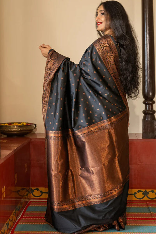 Load image into Gallery viewer, Unique Black Soft Silk Saree With Ideal Blouse Piece
