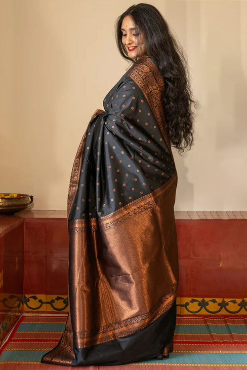 Load image into Gallery viewer, Unique Black Soft Silk Saree With Ideal Blouse Piece
