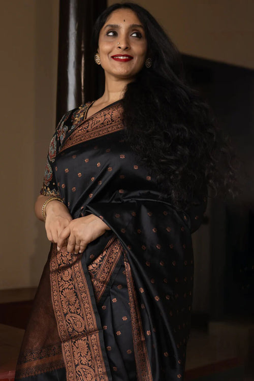 Load image into Gallery viewer, Unique Black Soft Silk Saree With Ideal Blouse Piece
