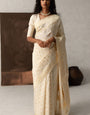 Mesmerising Beige Soft Silk Saree With Elegant Blouse Pieced