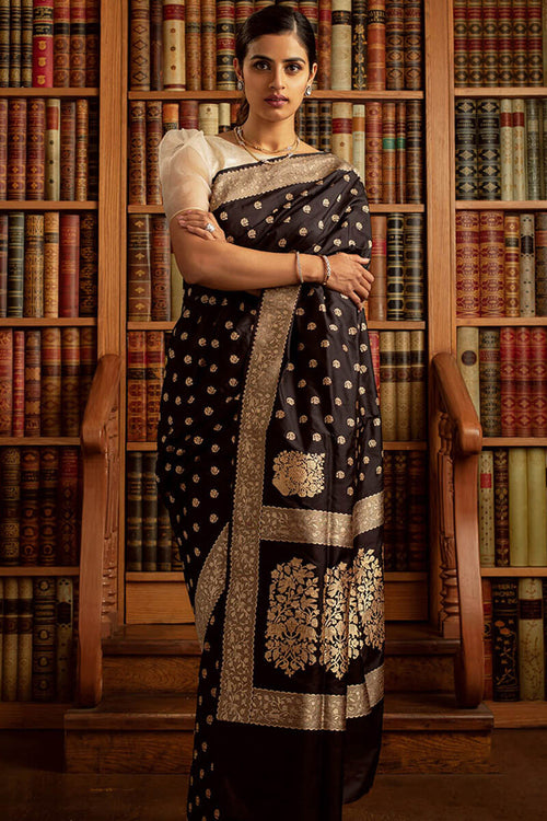 Load image into Gallery viewer, Glowing Black Soft Silk Saree With Admirable Blouse Pieced
