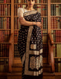 Glowing Black Soft Silk Saree With Admirable Blouse Pieced