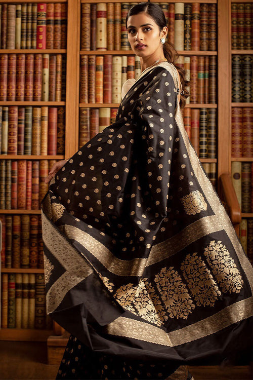 Load image into Gallery viewer, Glowing Black Soft Silk Saree With Admirable Blouse Piece
