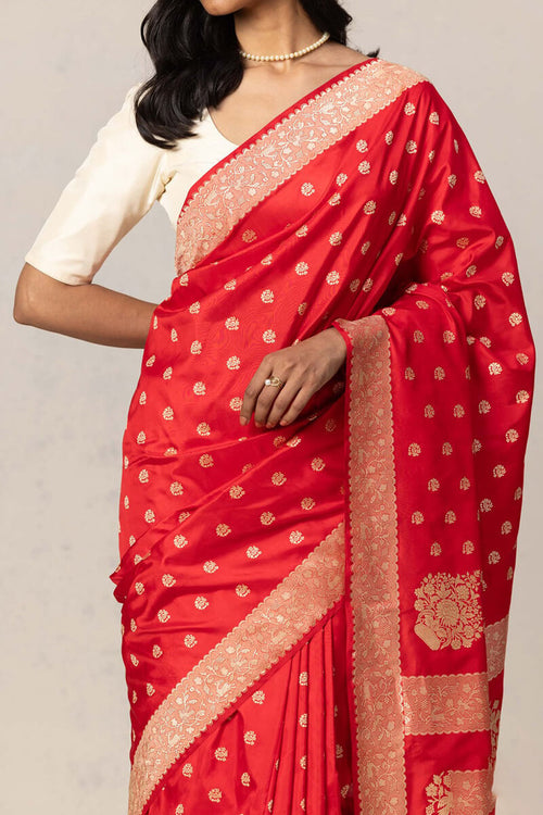 Load image into Gallery viewer, Rhapsody Red Soft Silk Saree With Ethereal Blouse Pieced
