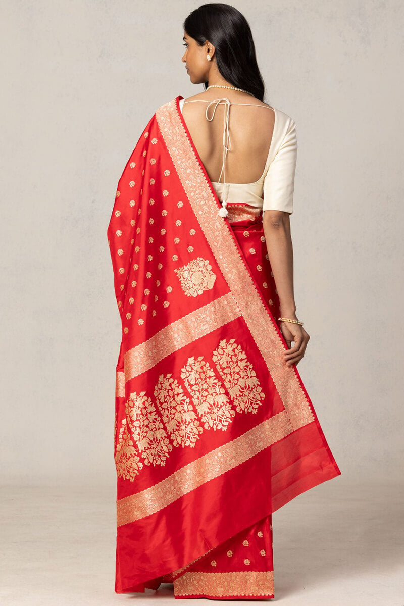 Rhapsody Red Soft Silk Saree With Ethereal Blouse Pieced