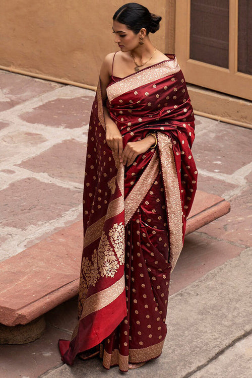 Load image into Gallery viewer, Panache Wine Soft Silk Saree With Fantabulous Blouse Piece
