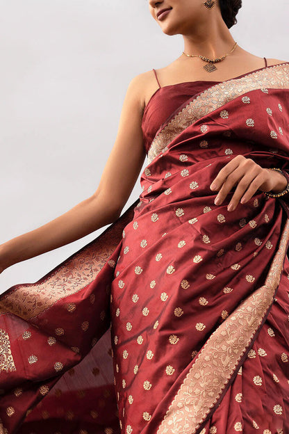 Panache Wine Soft Silk Saree With Fantabulous Blouse Piece