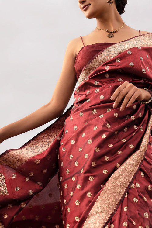 Load image into Gallery viewer, Panache Wine Soft Silk Saree With Fantabulous Blouse Pieced
