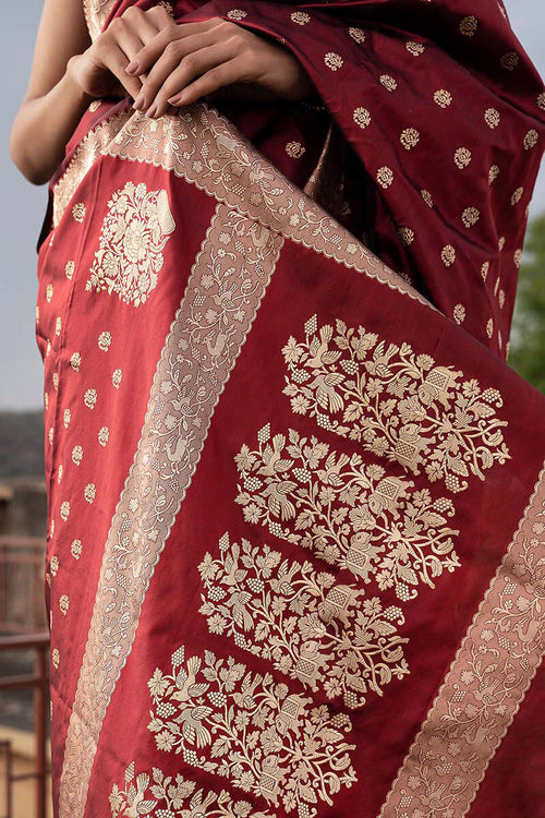 Load image into Gallery viewer, Panache Wine Soft Silk Saree With Fantabulous Blouse Pieced
