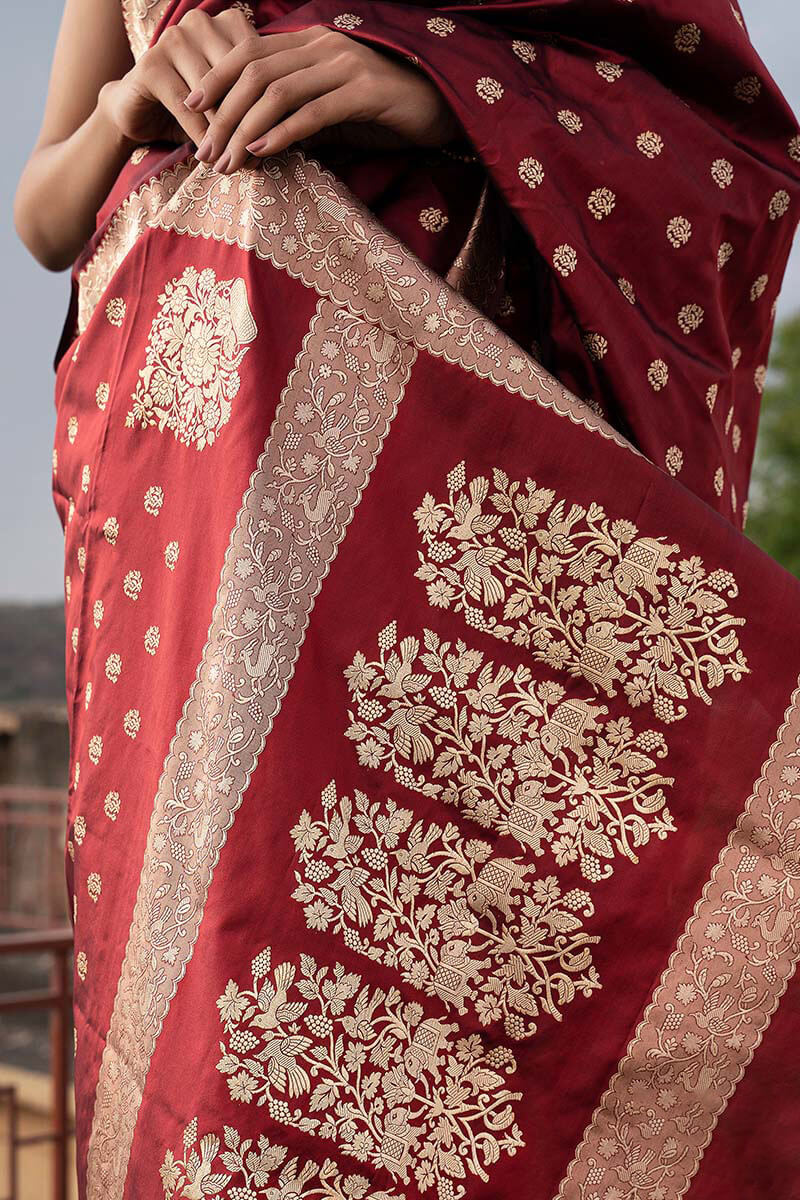 Panache Wine Soft Silk Saree With Fantabulous Blouse Piece