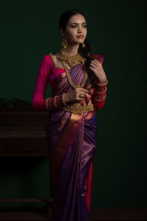 Load image into Gallery viewer, Innovative Purple Soft Silk Saree With Classic Blouse Pieced
