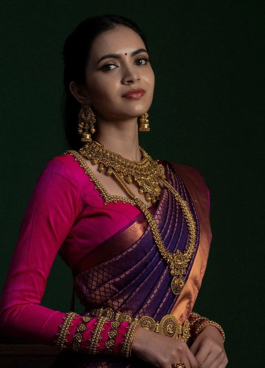 Innovative Purple Soft Silk Saree With Classic Blouse Pieced