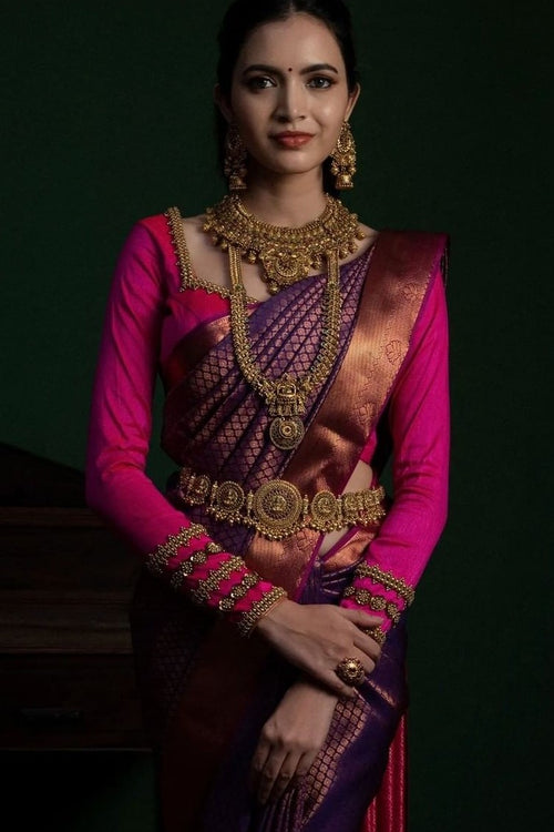 Load image into Gallery viewer, Innovative Purple Soft Silk Saree With Classic Blouse Pieced
