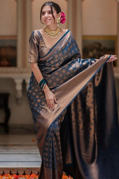 Load image into Gallery viewer, Exquisite Blue Soft Silk Saree With Preferable Blouse Piece
