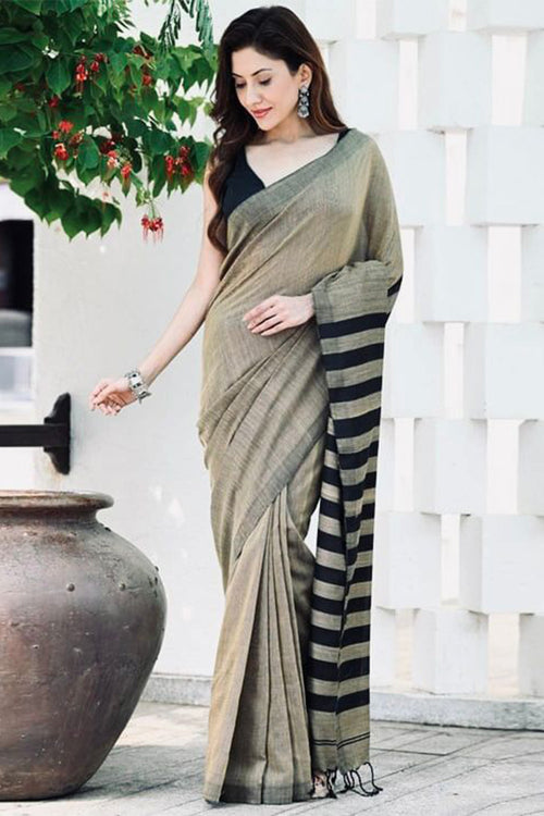 Load image into Gallery viewer, Ravishing Grey Cotton Silk Saree With Demanding Blouse Piece
