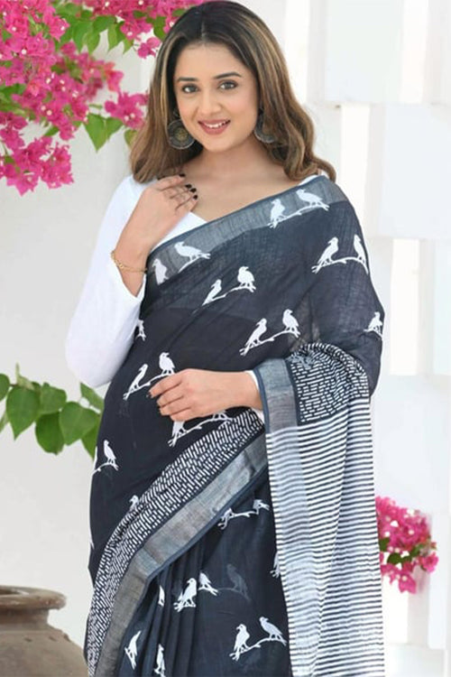 Load image into Gallery viewer, Alluring Black Cotton Silk Saree With Deserving Blouse Piece
