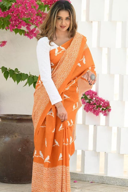 Load image into Gallery viewer, Adorning Orange Cotton Silk Saree With Jazzy Blouse Piece
