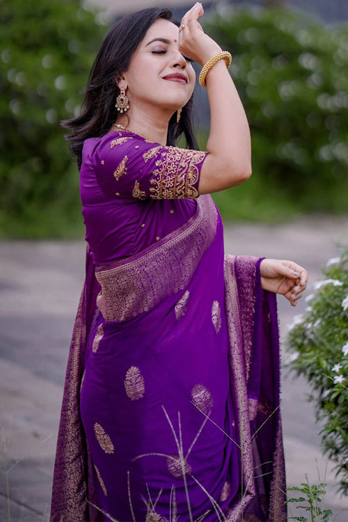 Load image into Gallery viewer, Amazing Purple Linen Silk Saree With Surpassing Blouse Piece
