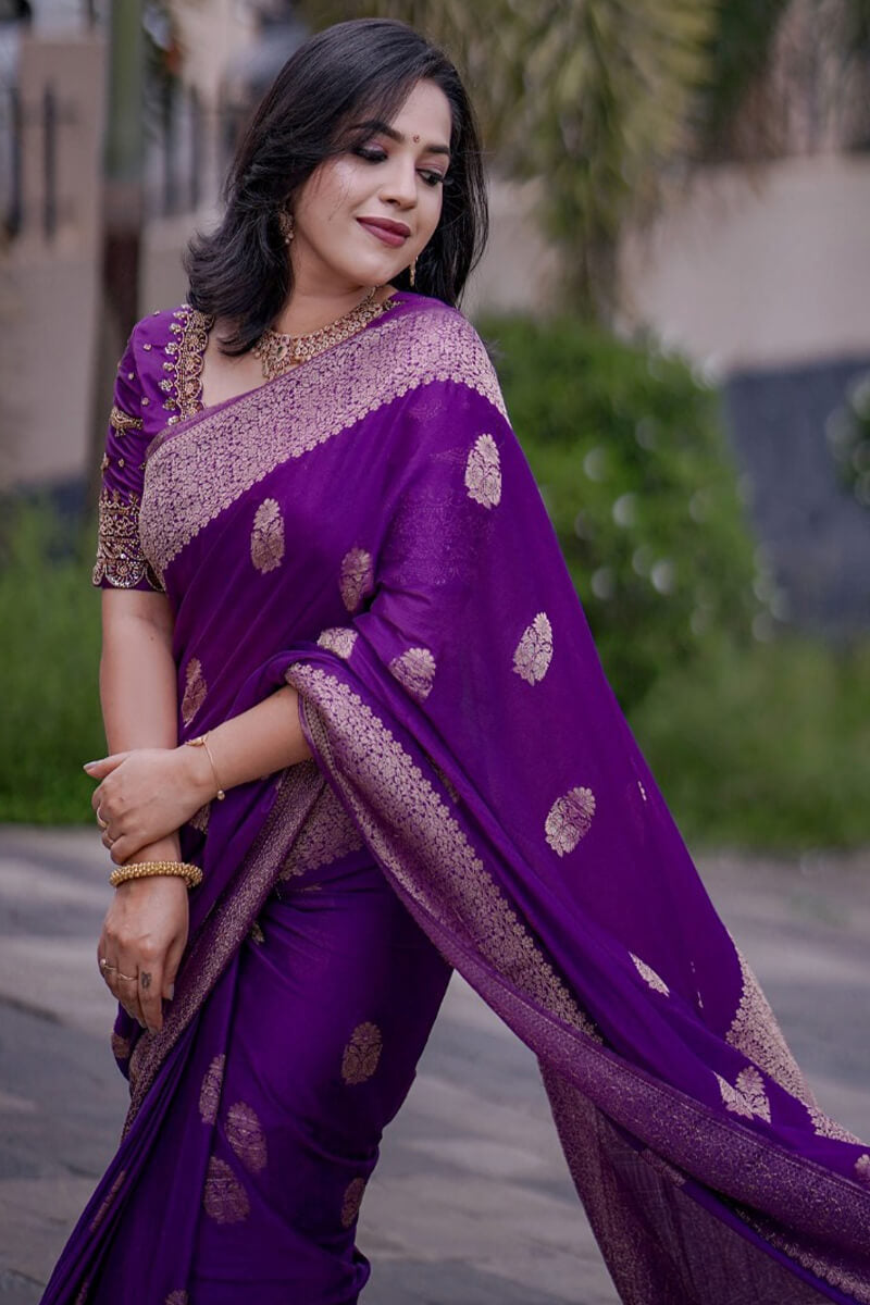 Amazing Purple Linen Silk Saree With Surpassing Blouse Piece