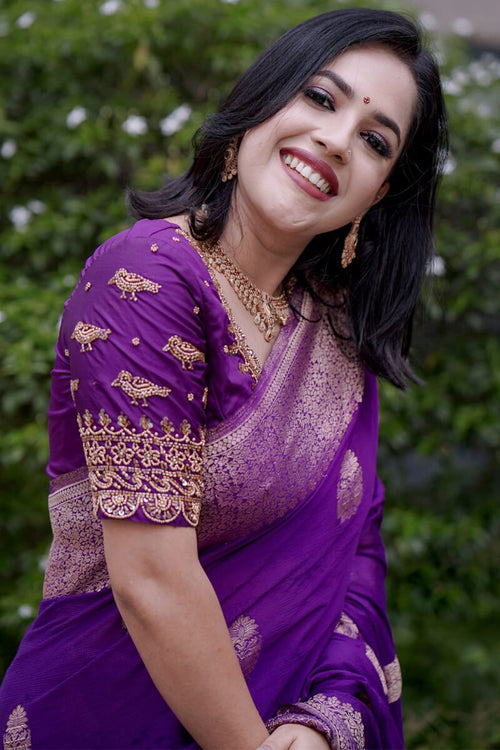 Load image into Gallery viewer, Amazing Purple Linen Silk Saree With Surpassing Blouse Piece
