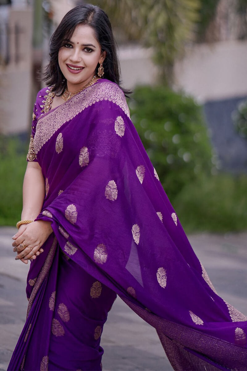 Amazing Purple Linen Silk Saree With Surpassing Blouse Piece