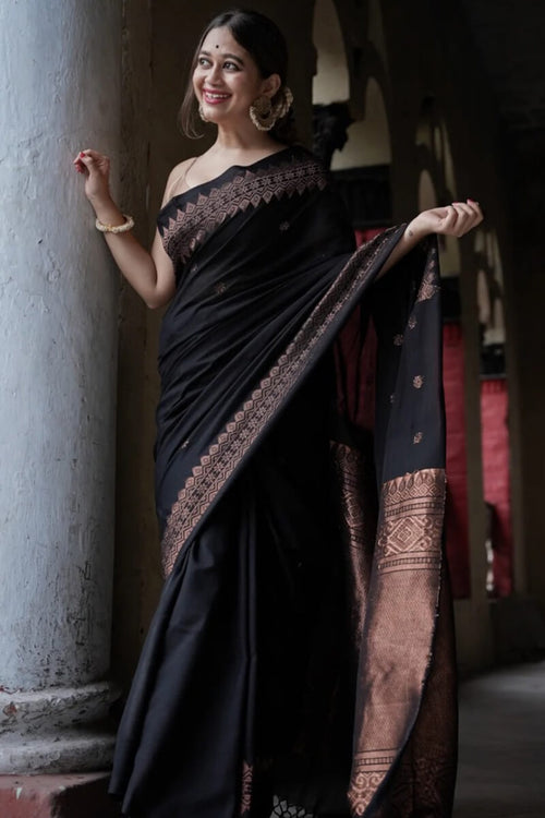 Load image into Gallery viewer, Energetic Black Soft Silk Saree With Delightful Blouse Piece
