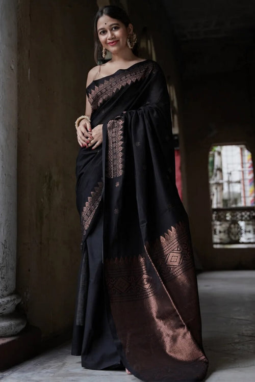 Load image into Gallery viewer, Energetic Black Soft Silk Saree With Delightful Blouse Piece
