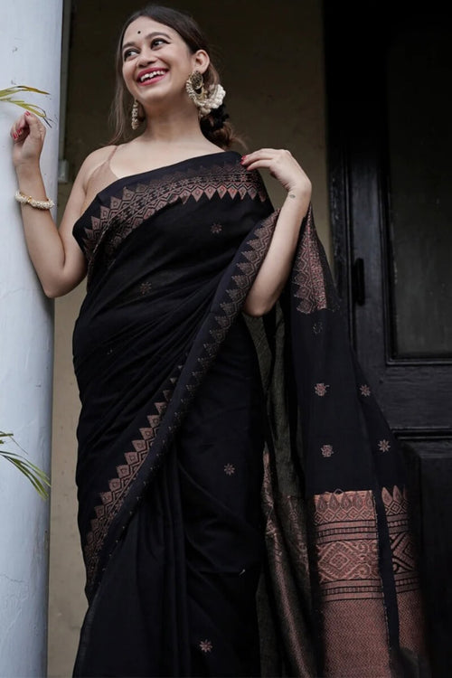 Load image into Gallery viewer, Energetic Black Soft Silk Saree With Delightful Blouse Piece
