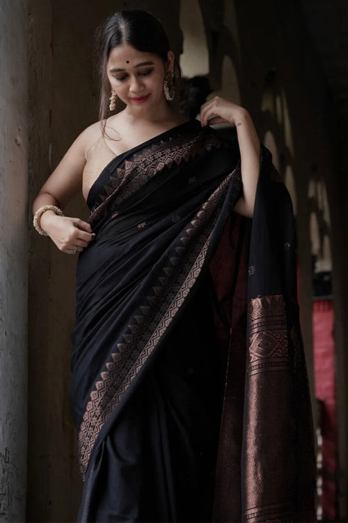 Load image into Gallery viewer, Energetic Black Soft Silk Saree With Delightful Blouse Piece
