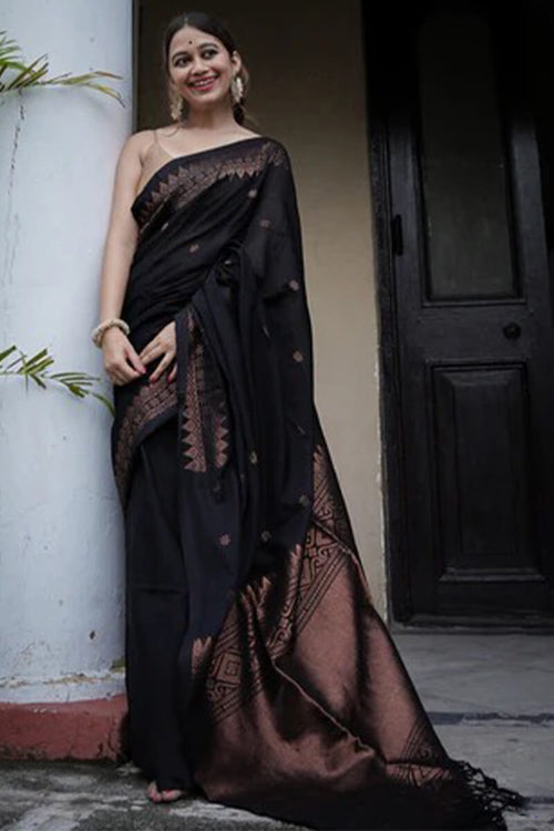 Load image into Gallery viewer, Energetic Black Soft Silk Saree With Delightful Blouse Piece
