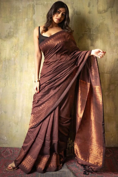 Load image into Gallery viewer, Extraordinary Brown Soft Silk Saree With Intricate Blouse Piece
