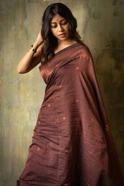 Load image into Gallery viewer, Extraordinary Brown Soft Silk Saree With Intricate Blouse Piece
