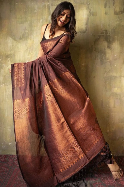 Load image into Gallery viewer, Extraordinary Brown Soft Silk Saree With Intricate Blouse Piece
