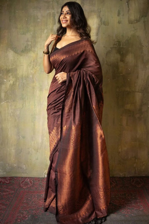 Load image into Gallery viewer, Extraordinary Brown Soft Silk Saree With Intricate Blouse Piece
