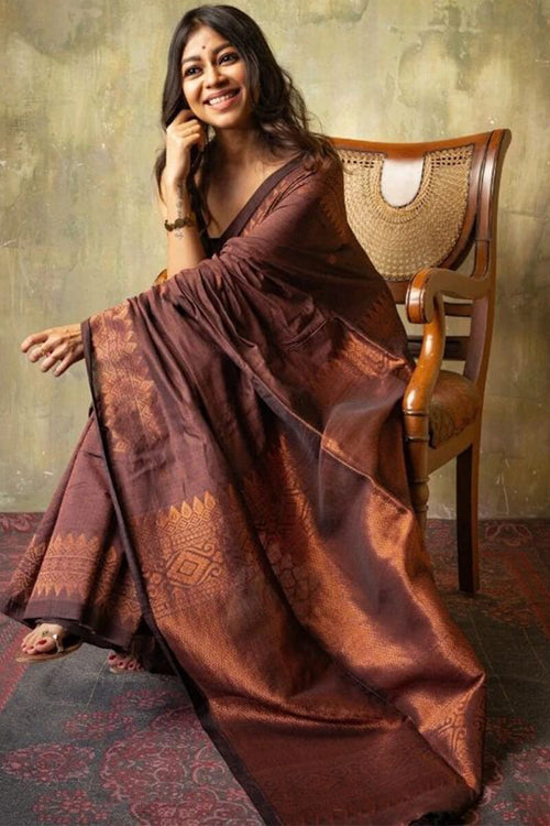 Load image into Gallery viewer, Extraordinary Brown Soft Silk Saree With Intricate Blouse Piece
