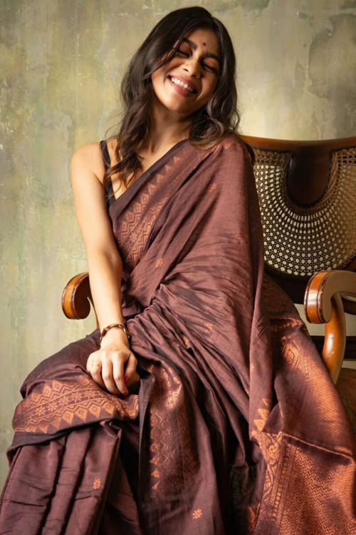 Load image into Gallery viewer, Extraordinary Brown Soft Silk Saree With Intricate Blouse Piece
