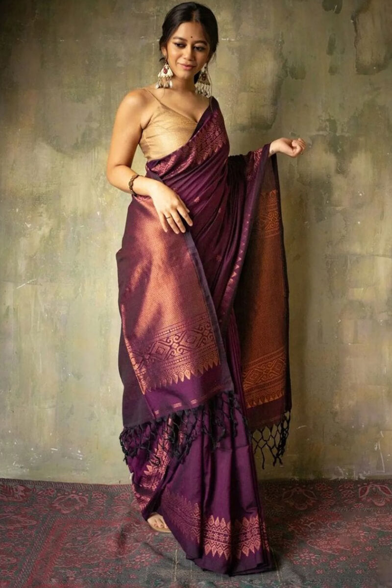 Lassitude Purple Soft Silk Saree With Sempiternal  Blouse Piece