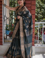 Felicitous Black Linen Silk Saree With Enigmatic Blouse Piece