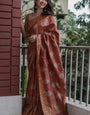 Allure Brown Linen Silk Saree With Ravishing Blouse Piece