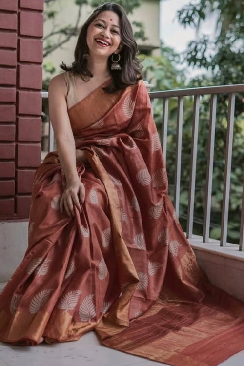 Load image into Gallery viewer, Allure Brown Linen Silk Saree With Ravishing Blouse Piece
