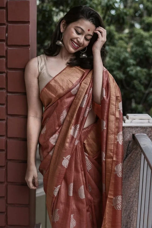 Load image into Gallery viewer, Allure Brown Linen Silk Saree With Ravishing Blouse Piece
