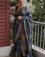 Snappy Grey Linen Silk Saree With Pulsating Blouse Piece