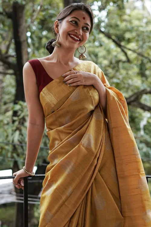 Load image into Gallery viewer, Exquisite Mustard Linen Silk Saree With Transcendent Blouse Piece
